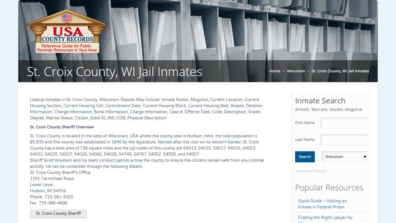 St. Croix County, WI Jail Inmates | Name Search